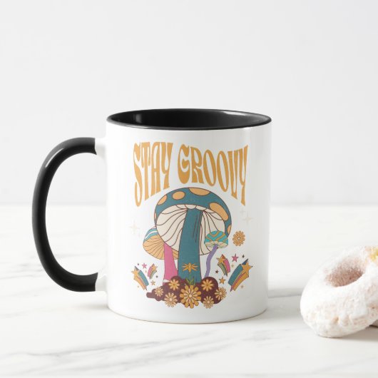 Retro Blijf Groovy Paddenstoel Mok (Met donut)