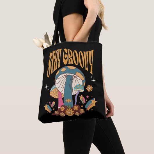 Retro Blijf Groovy Paddenstoel Tote Bag (Dichtbij)