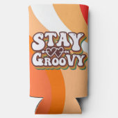 Retro blijf groovy seltzer blikjeskoeler (Achterkant)