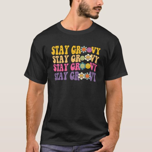 Retro Blijf in Groovy Hippie Positief Gezicht Gelu T-shirt (Voorkant)