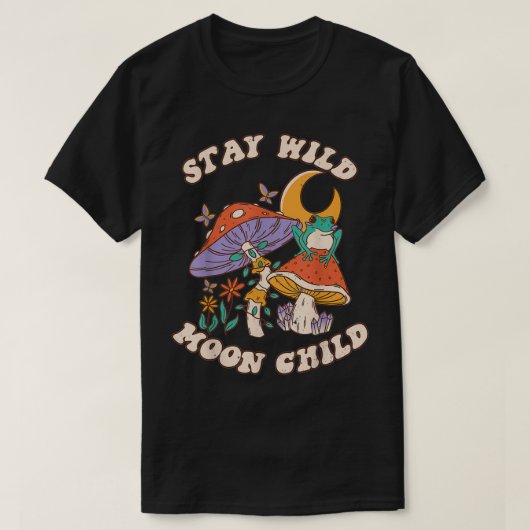  Retro Blijf in Wilde Moon Kikker Paddenstoel H T-shirt (Design voorkant)