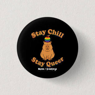 Retro Blijf Kalm Blijf Queer Capybara Regenboog Ze Ronde Button 3,2 Cm
