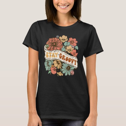 Retro Blijf op de bloemen Hippie Positieve Mot T-shirt (Voorkant)