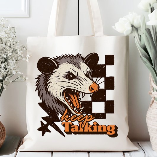 Retro Blijf praten Feral Possum: Angry Wild Animal Tote Bag