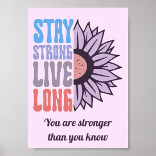 Retro Blijf Sterk Leef Lang Zonneschijf Positief Poster