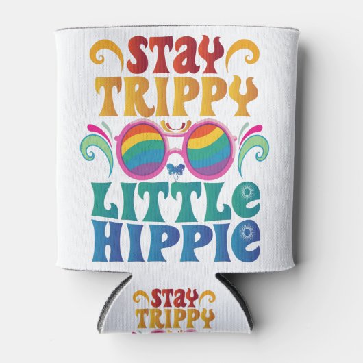 Retro Blijf Trippy Little Hippie Funny Peace Love Blikjeskoeler (Voorkant)