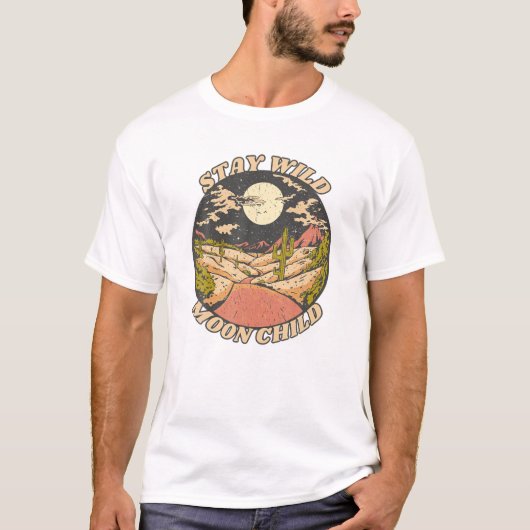 Retro Blijf Wild Moon Child Boho Peace Hipp T-shirt (Voorkant)