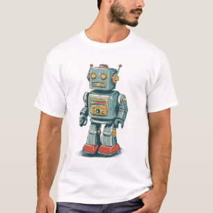 Retro blikken robot — 1950s cartoonech met rode la t-shirt