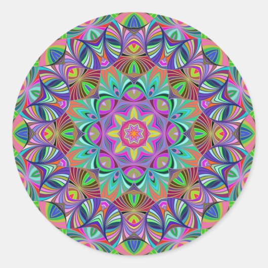 Retro Bliss Mandala Ronde Sticker (Voorkant)