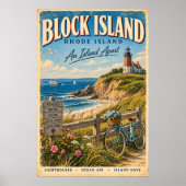 Retro Block Island Rhode Island Reisposter Poster (Voorkant)