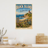 Retro Block Island Rhode Island Reisposter Poster (Keuken)