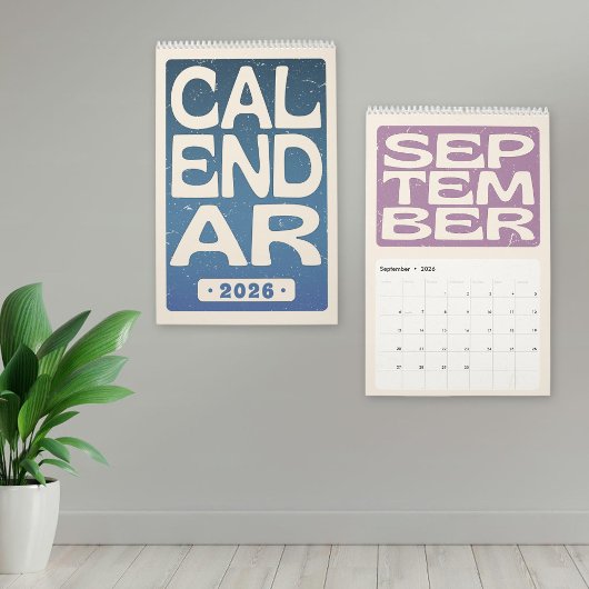 Retro Block Letter Wall Calendar, Minimalist 2026 Kalender