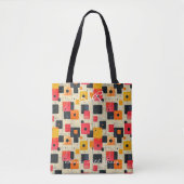 Retro Block Patroon Rood Geel en Zwart Tote Bag (Voorkant)