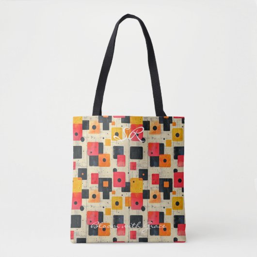 Retro Block Patroon Rood Geel en Zwart Tote Bag (Voorkant)