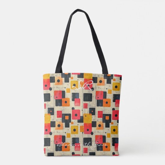 Retro Block Patroon Rood Geel en Zwart Tote Bag (Achterkant)