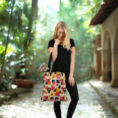 Retro Block Patroon Rood Geel en Zwart Tote Bag