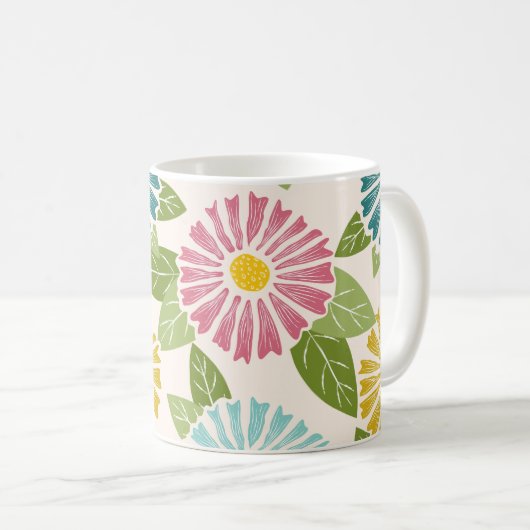 Retro Block Print Daisies Koffiemok (Voorkant rechts)