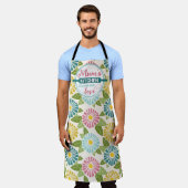 Retro Block Print Daisies Schort (Gedragen)