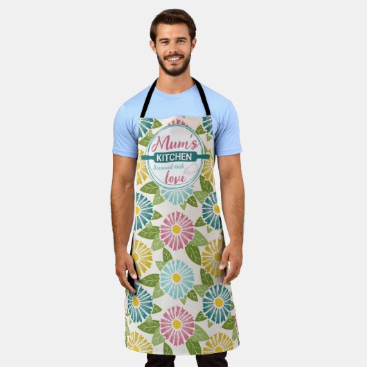 Retro Block Print Daisies Schort (Gedragen)