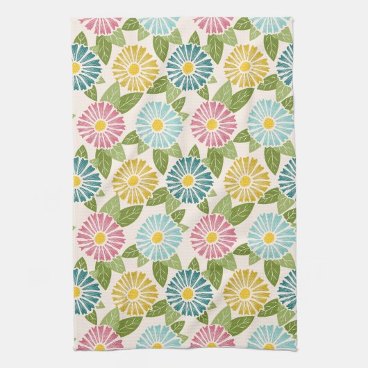 Retro Block Print Daisies Theedoek (Verticaal)