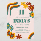 Retro Bloem 11e Verjaardag Kaart (Voorkant / Achterkant)