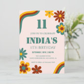 Retro Bloem 11e Verjaardag Kaart (Staand voorkant)