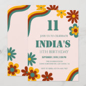 Retro Bloem 11e Verjaardag Kaart (Voorkant / Achterkant)