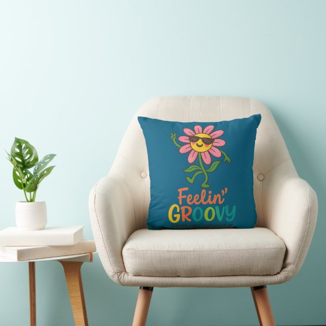 Retro Bloem 40x40cm Kussensloop 'Feelin’ Groovy' Kussen (Stoel)