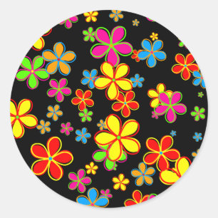 Retro Bloem Behang Ronde Sticker