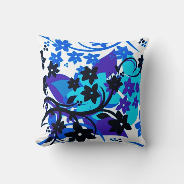 [Retro Bloem] Blauw Botanisch Grafisch Ontwerp Kussen (Voorkant)