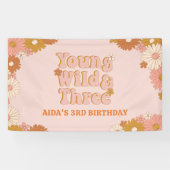 Retro Bloem Boho 3e Verjaardag Achtergrond Spandoek (Horizontaal)