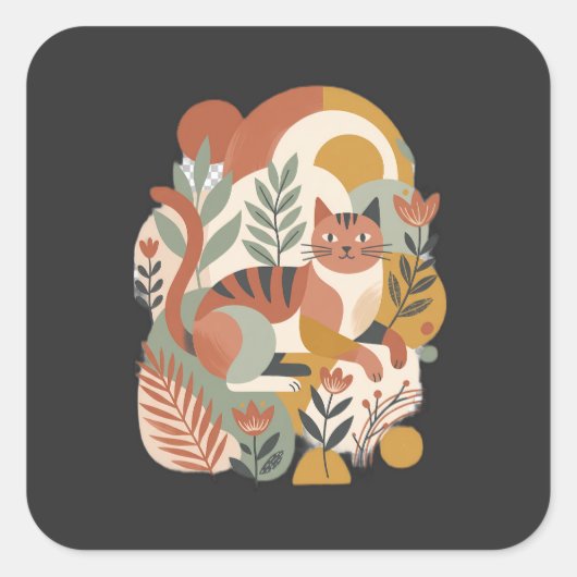 Retro Bloem Boho Kunst T-Shirt Vierkante Sticker (Voorkant)
