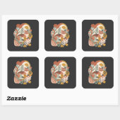 Retro Bloem Boho Kunst T-Shirt Vierkante Sticker (Vel)