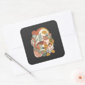 Retro Bloem Boho Kunst T-Shirt Vierkante Sticker (Envelop)