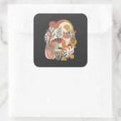 Retro Bloem Boho Kunst T-Shirt Vierkante Sticker (Tas)