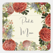 Retro Bloem Boho Trouw Uitnodiging Vierkante Sticker (Voorkant)