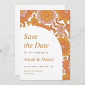 Retro bloem eenvoudig minimalistisch 60s 70s Boho Save The Date (Voorkant / Achterkant)