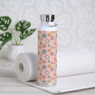 Retro Bloem en Hart Patroon Waterfles