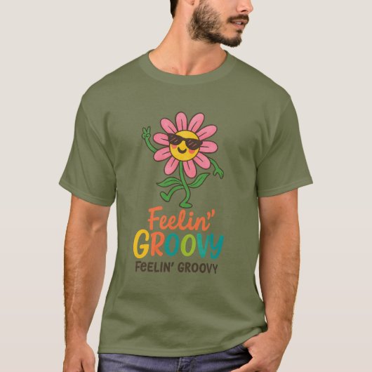 Retro Bloem Feelin’ Groovy Basic Donkere T-Shirt (Voorkant)