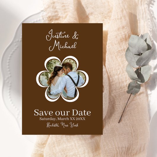 Retro Bloem Foto Bruin Bruiloft Save the Date Kaart