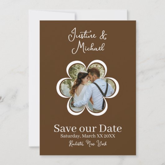 Retro Bloem Foto Bruine Trouw Save the Date Kaart (Voorkant)