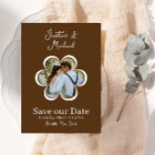 Retro Bloem Foto Bruine Trouw Save the Date Kaart