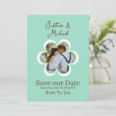 Retro Bloem Foto Teal Bruiloft Save the Date Kaart (Staand voorkant)