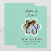 Retro Bloem Foto Teal Bruiloft Save the Date Kaart (Voorkant / Achterkant)