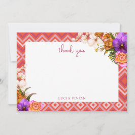 Retro bloem fuchsia bruidsdouche bedankkaart