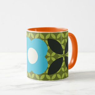 Retro Bloem, Geo Patroon Lichtblauw en Groen Mok