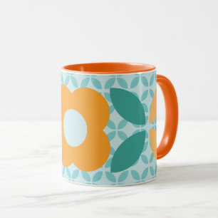 Retro Bloem Geometrisch Patroon Oranje Turkoois Mok