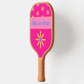 Retro Bloem Gepersonaliseerde Naam Hot Pink Pickleball Paddle (Links)