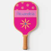Retro Bloem Gepersonaliseerde Naam Hot Pink Pickleball Paddle (Achterkant)