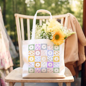 Retro Bloem geruit Tote Bag